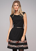 Cloud5ive Damen Kleid mit Leo Streifen und Grtel schwarz