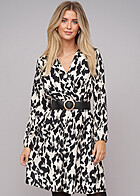 Cloud5ive Damen Langarm Kleid mit Leo-Print und Grtel schwarz beige