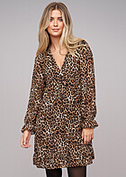 Cloud5ive Damen Langarm Kleid mit Leo-Print 2-lagig schwarz braun