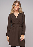 Cloud5ive Damen Langarm Kleid in Wickeloptik braun