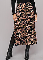 Cloud5ive Damen Longform Rock mit seitlichem Schlitz und Leo Print braun