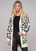 Cloud5ive Damen Cardigan Strickjacke mit Leo Print schwarz beige
