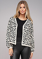 Cloud5ive Damen Cropped Cardigan mit Leo-Print schwarz beige