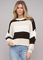 Cloud5ive Damen Sweater Pullover mit Streifenmuster beige weiss braun