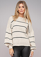 Cloud5ive Damen Sweater Pullover mit Streifenmuster schwarz beige