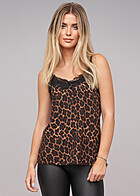 Cloud5ive Damen Trger Top mit Spitze und Leo-Print braun