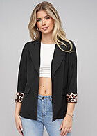 Cloud5ive Damen Blazer mit 3/4 rmeln und Leo Print Details schwarz