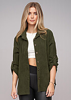 Cloud5ive Damen Cord Bluse mit Turn-Up-rmeln military grn