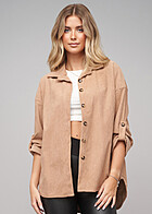 Cloud5ive Damen Cord Bluse mit Turn-Up-rmeln camel braun