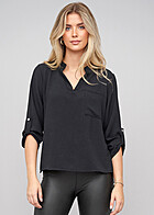 Cloud5ive Damen Musselin Bluse mit Turn-Up-rmeln schwarz
