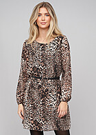 Cloud5ive Damen Langarm Kleid 2-lagig mit AOP Leo Print braun