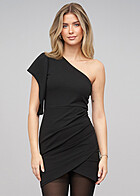 Cloud5ive Damen One-Shoulder Kleid schwarz
