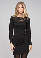 Cloud5ive Damen Langarm Kleid mit Spitzeneinsatz schwarz