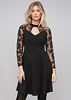 Cloud5ive Damen Choker Kleid mit Spitzenbesatz schwarz