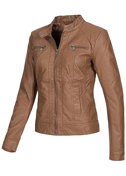 ONLY Damen Kunstleder Biker Jacke 2-Pockets petite cognac braun