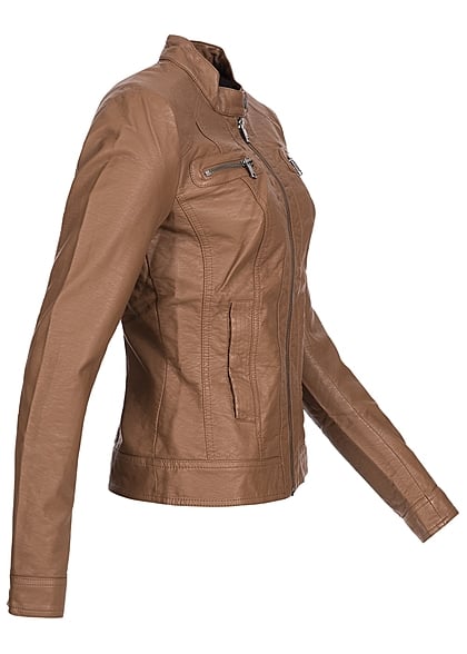 ONLY Damen Kunstleder Biker Jacke 2-Pockets petite cognac braun