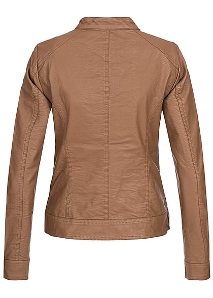 ONLY Damen Kunstleder Biker Jacke 2-Pockets petite cognac braun