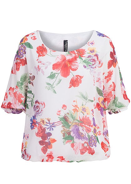 Madonna Chiffon Top ANNA- SOPHIE Blumen Allover V1 off weiss