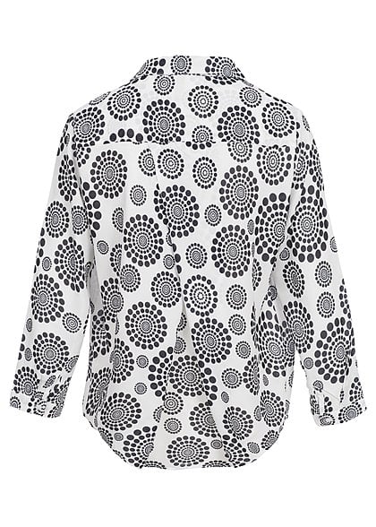 Madonna Bluse 40-6854 kleiner Kragen hinten länger Punkte Allover off weiss