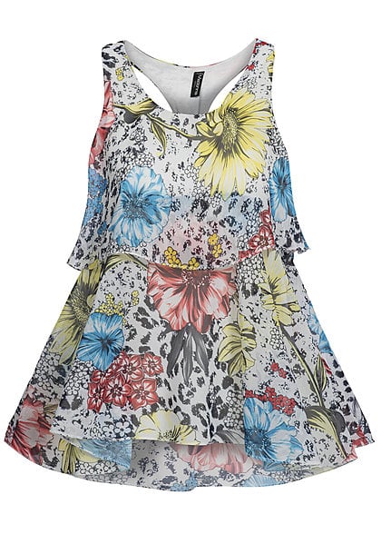 Madonna Damen Top HEKLA 74-1280 Volants Blumen Muster Racerback transp off weiss
