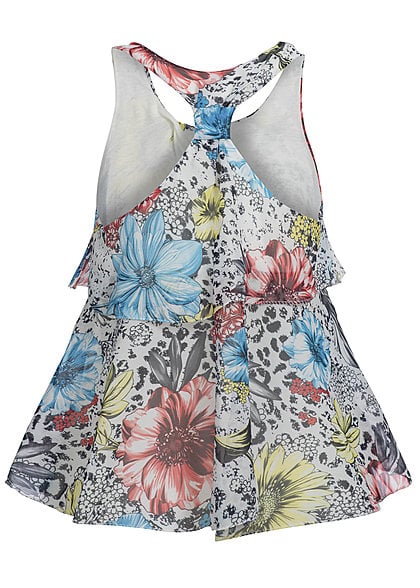 Madonna Damen Top HEKLA 74-1280 Volants Blumen Muster Racerback transp off weiss