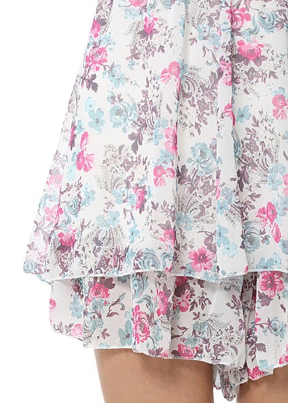 Madonna Bandeau Jumpsuit DESTINA 74-1294 Blumen Muster gerüschtes Bein off weiss pink