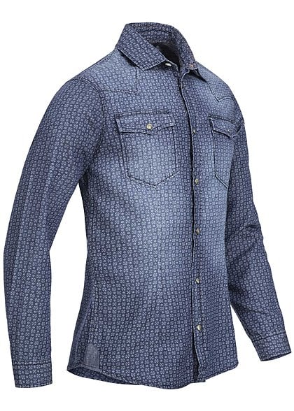 Jack and Jones Hemd ORKICK 12093789 2 Taschen Blümchen Muster Slim Fit dark blue dn