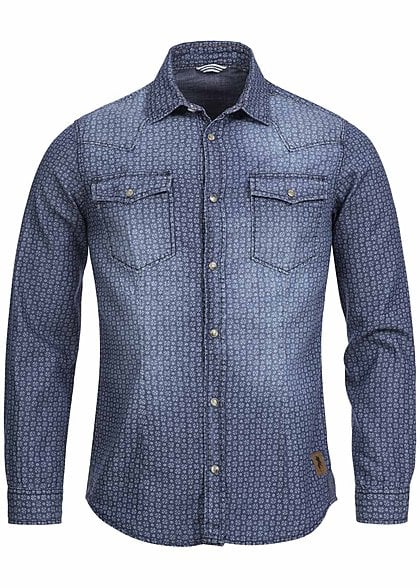 Jack and Jones Hemd ORKICK 12093789 2 Taschen Blümchen Muster Slim Fit dark blue dn