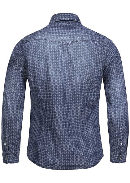 Jack and Jones Hemd ORKICK 12093789 2 Taschen Blümchen Muster Slim Fit dark blue dn