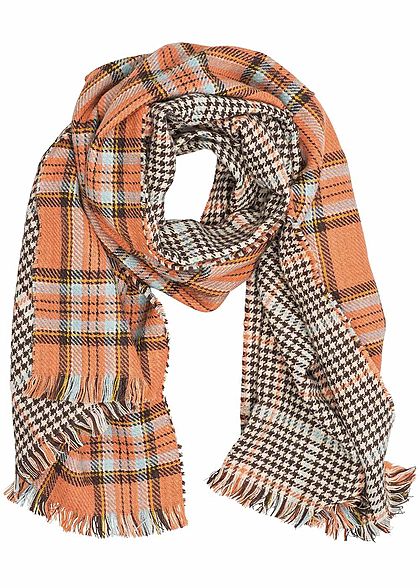 Madonna Winter Schal 97-0116-B Wendeschal kariert vorn orange braun hinten braun beige