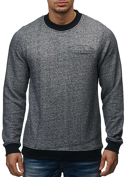 Jack and Jones Herren Sweater Crew Neck Brusttasche Regular Fit schwarz melange