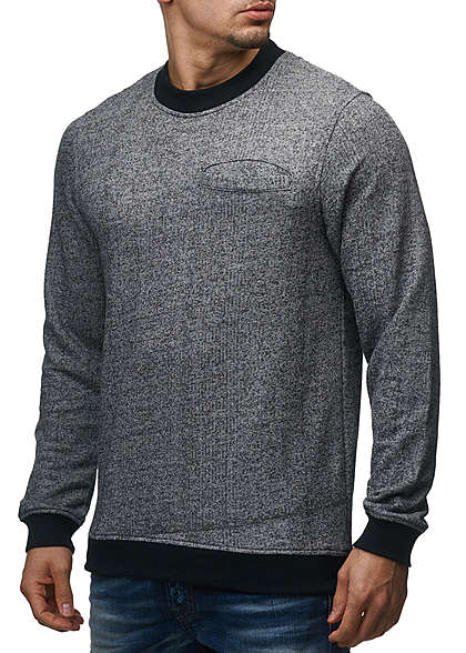 Jack and Jones Herren Sweater Crew Neck Brusttasche Regular Fit schwarz melange
