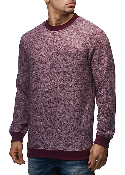 Jack and Jones Herren Sweater Crew Neck Brusttasche Regular Fit fig rot melange
