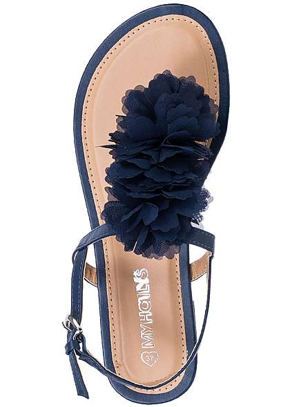 Hailys Damen Toe Post Flower Tulle Sandals navy blau