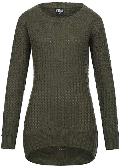 Urban Classics Dames Grof gebreide Sweater met gaatjeslook langer aan de achterkant olive