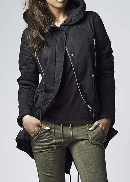Urban Classics Damen Jacke Parka mit Teddyfutter innen schwarz