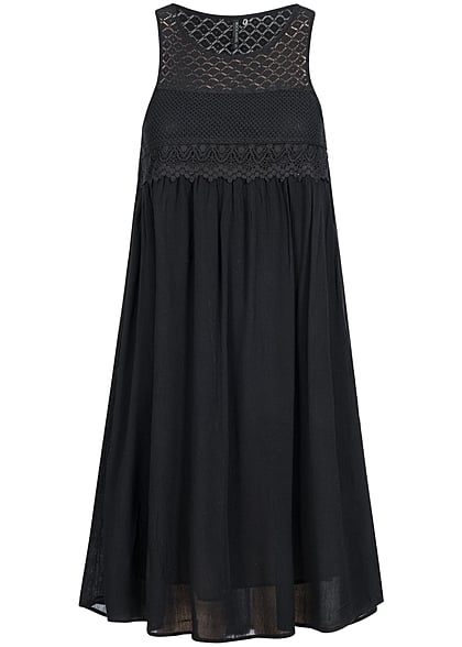 Eight2Nine Damen Midi Kleid oben gehäkelt leicht fallend by Rock Angel schwarz