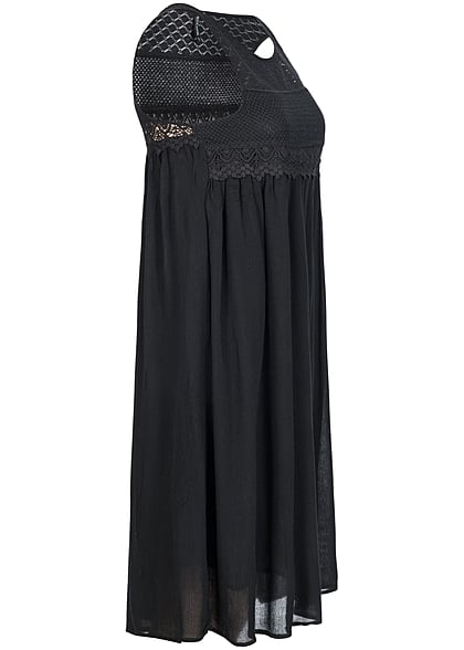 Eight2Nine Damen Midi Kleid oben gehäkelt leicht fallend by Rock Angel schwarz