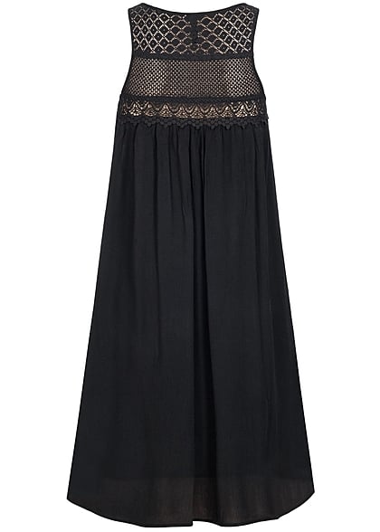 Eight2Nine Damen Midi Kleid oben gehäkelt leicht fallend by Rock Angel schwarz