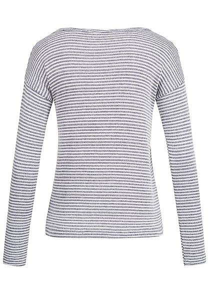 Aiki Damen Strickpullover Longsleeve Streifen Muster kleine Brusttasche blau weiss