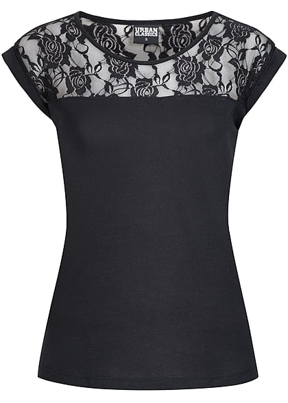 Urban Classics Dames T-shirt met kanten details zwart - Art.-Nr.: 17042507