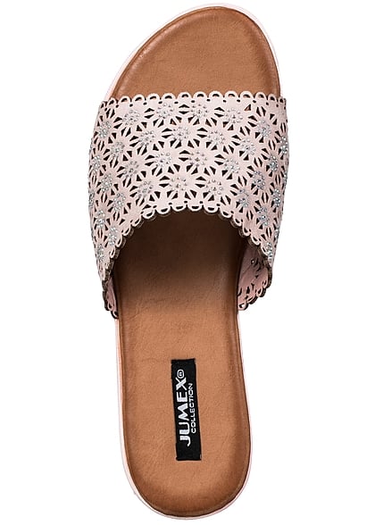 Seventyseven Lifestyle Schuh Damen Sandale Strasssteine Flecht Muster rosa pink