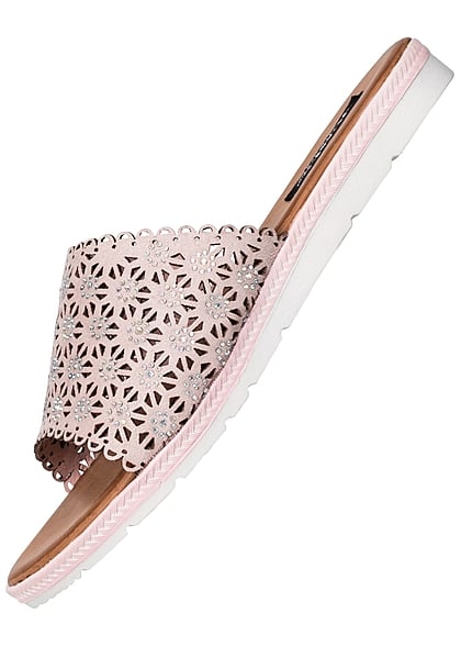 Seventyseven Lifestyle Schuh Damen Sandale Strasssteine Flecht Muster rosa pink