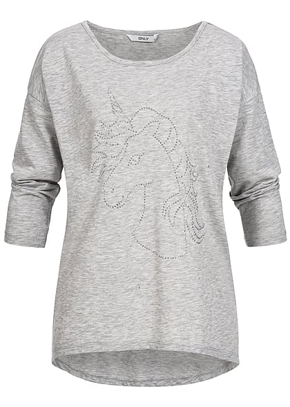 ONLY Damen Sweater Einhorn Kopf hell grau melange