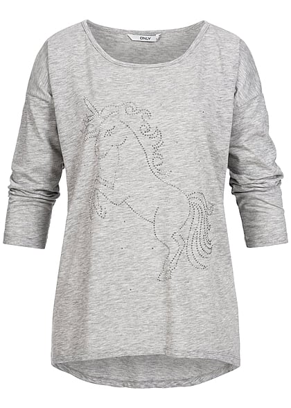 ONLY Damen Sweater Einhorn hell grau melange