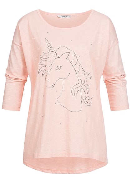 ONLY Damen Sweater Einhorn Kopf peachy keen rosa