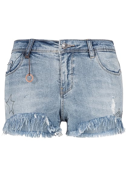 ONLY Damen Jeans Short Stern Strass hell blau denim