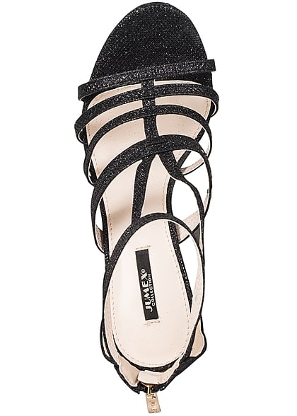 Seventyseven Lifestyle Schuh Damen Stiletto Sandalette Absatz 12cm Glitzer schwarz