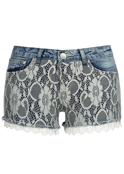 Eight2Nine Damen Short Spitze vorne middle blue denim