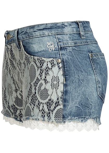Eight2Nine Damen Short Spitze vorne middle blue denim